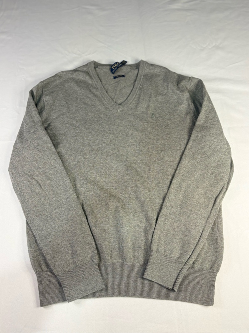 Polo Ralph Lauren Grey Pima Cotton V-Neck Pullover Sweater | $26.99